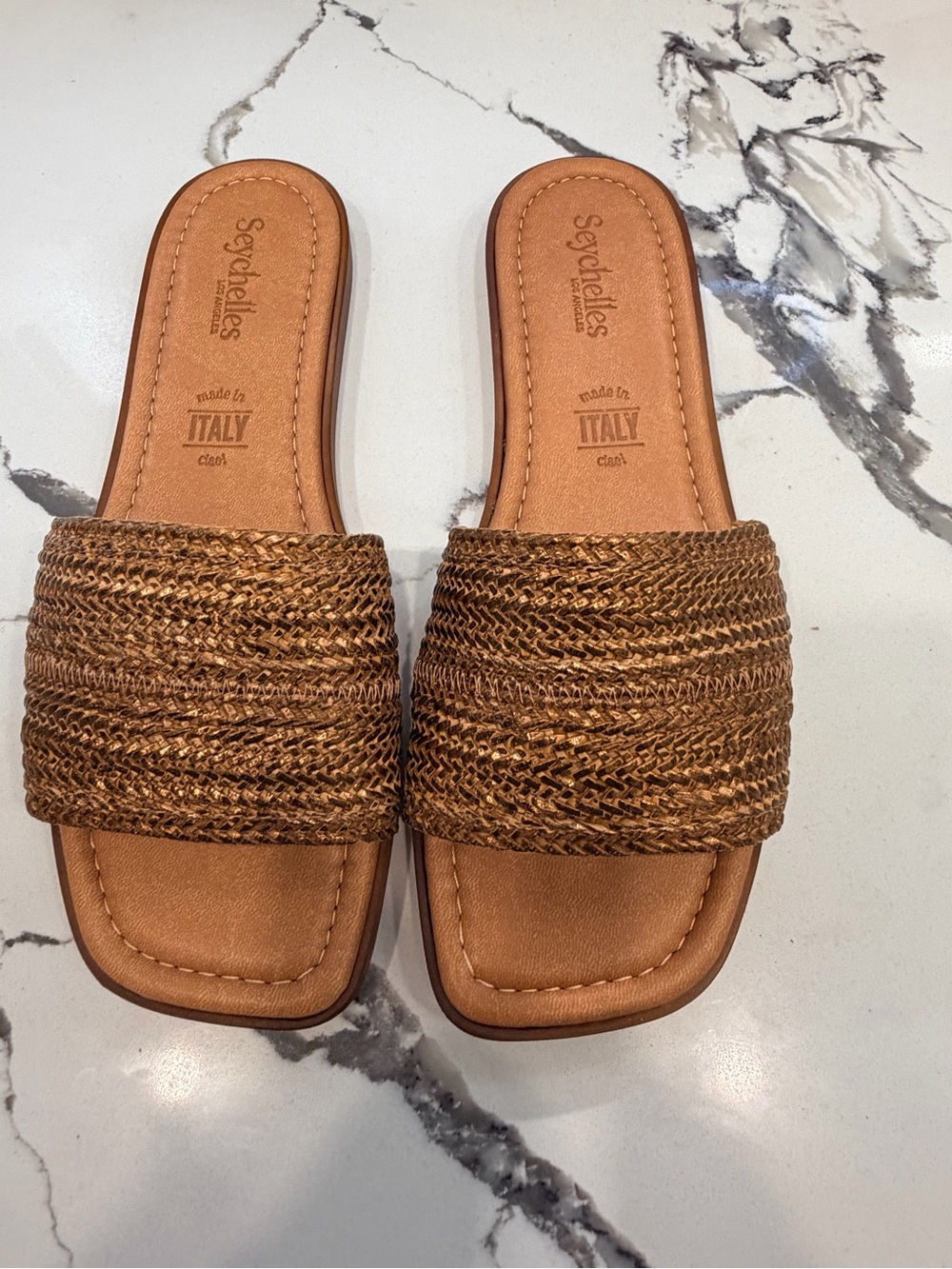Seychelles Braided Raffia Slide Sandals in Tan